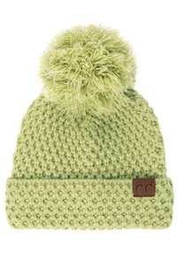 C.C BEE STITCH PATTERN CUFF POM BEANIE-HAT-3841