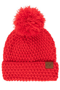 C.C BEE STITCH PATTERN CUFF POM BEANIE-HAT-3841