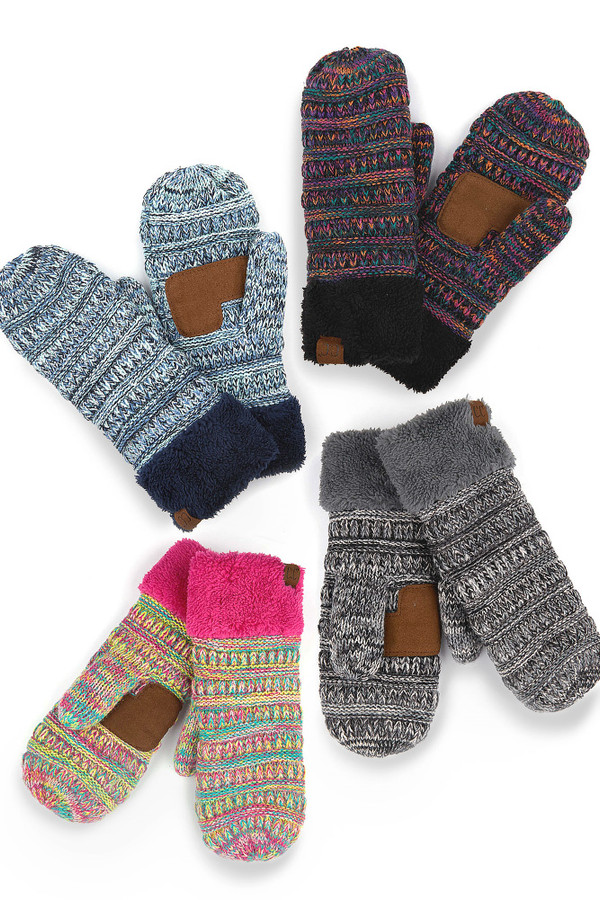 C.C Ribbed Knit Mitten Gloves-MT-816