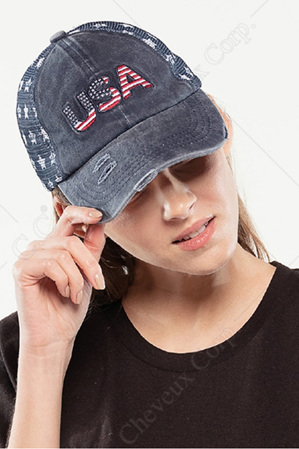 C.C USA American Flag Theme Baseball Cap with C.C Watermark Star Mesh C.C USA American Flag Theme Baseball Cap with C.C Watermark Star Mesh