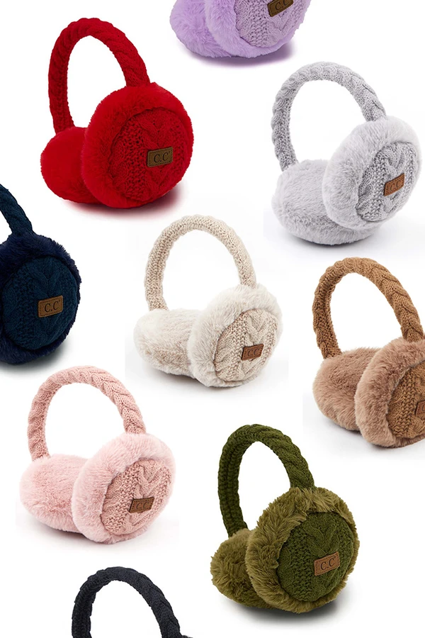 CC BEANIE Cable Knit Fur Earmuff Warmer