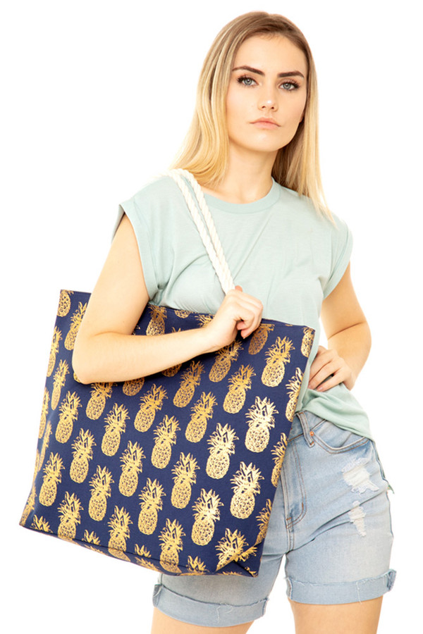 GOLD FOIL TOTE BAG-MB0028-NAVY