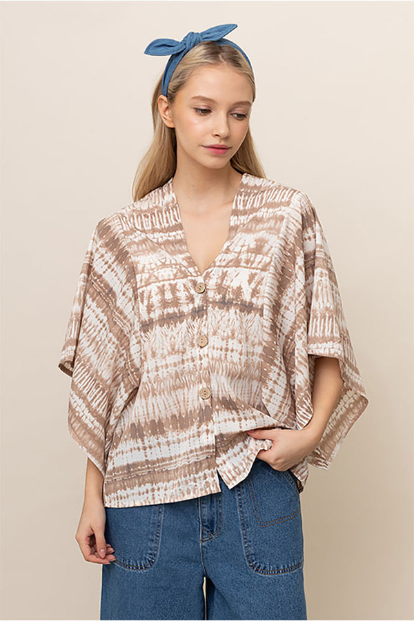 TIE DYE BUTTON DOWN KIMONO-BLN110045-BROWN