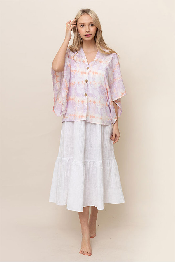 TIE DYE BUTTON DOWN KIMONO-BLN110056-LAVENDER TIE DYE BUTTON DOWN KIMONO-BLN110056-LAVENDER