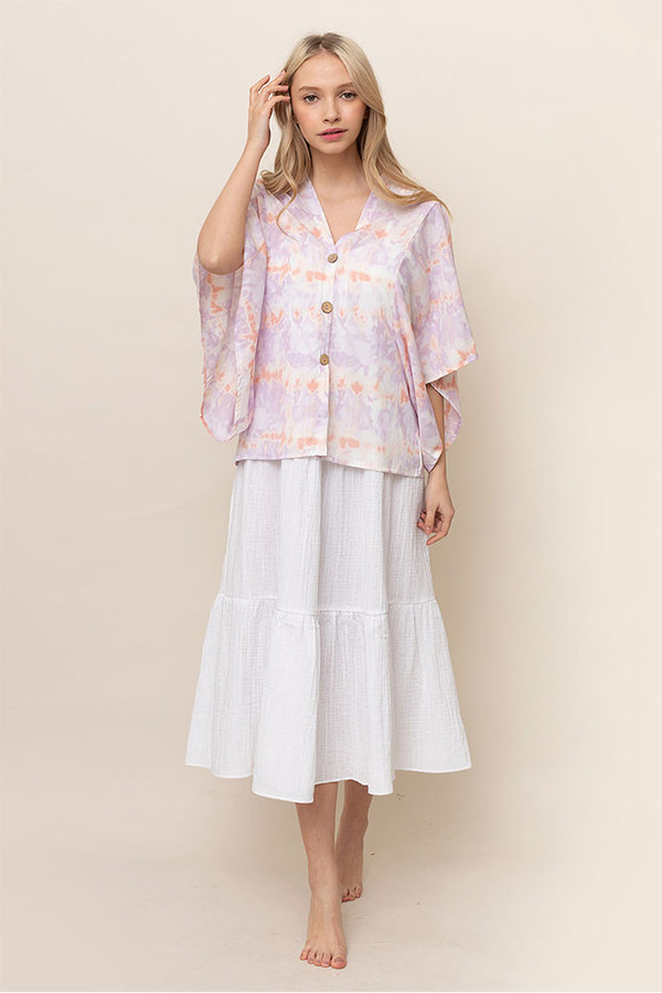 TIE DYE BUTTON DOWN KIMONO-BLN110056-LAVENDER