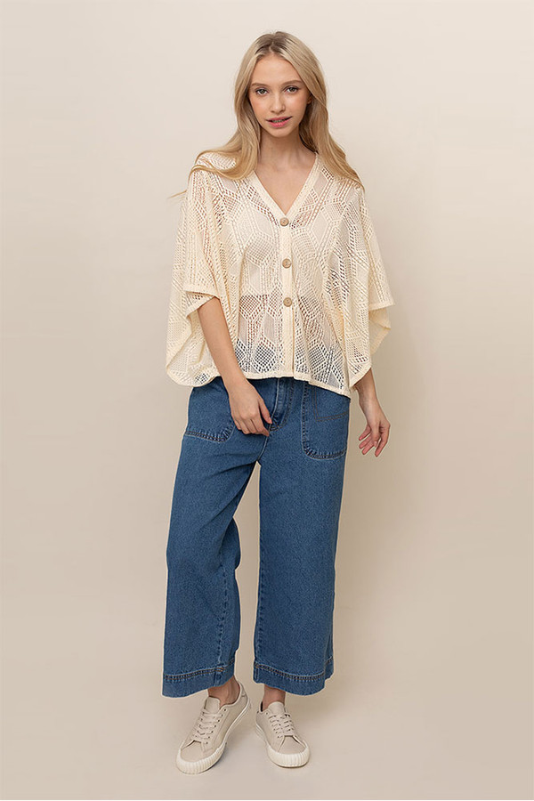 GEO OPEN KNIT BUTTON DOWN KIMONO-BLN110057-IVORY