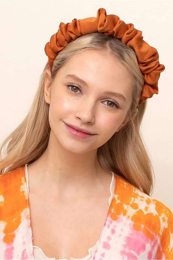 RUCHED SOLID SILKY HEADBAND-SBHB-2840-RUST