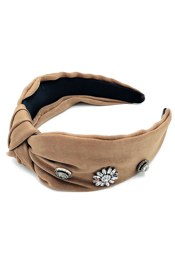 FRONT KNOT EMBELLISHED HEADBAND-SBHB-2940-CAMEL