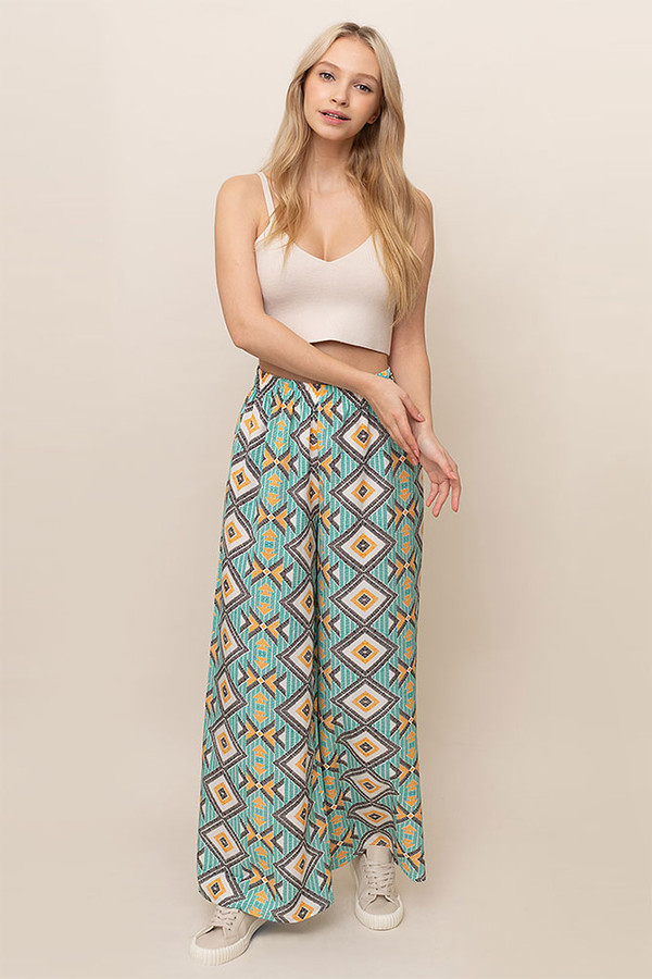 GEOMETRIC PATTERN PANTS-BLJ110074-TEAL