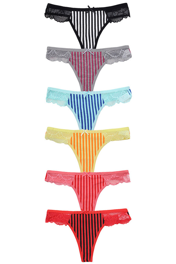 STRIPE AND LACE THONG PANTY-L241 (12PC)