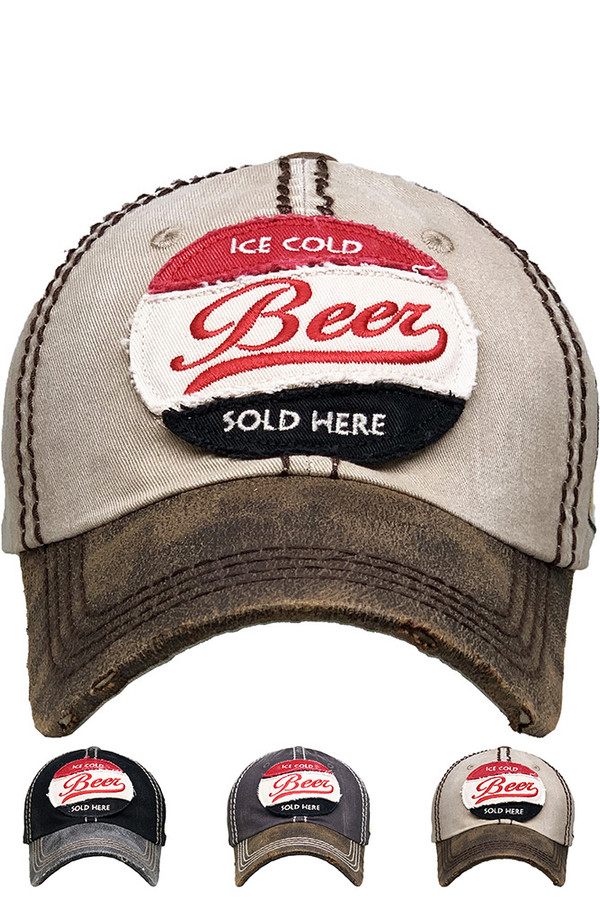 ICE COLD BEER VINTAGE BASEBALL CAP-KBVT-710 ICE COLD BEER VINTAGE BASEBALL CAP-KBVT-710