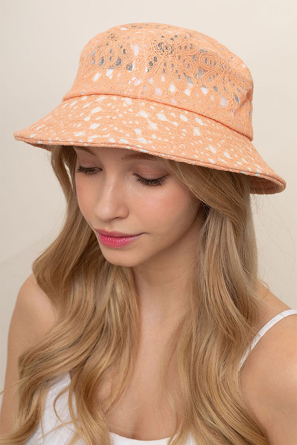 FLORAL LACE BUCKET HAT-BHU110027-PEACH