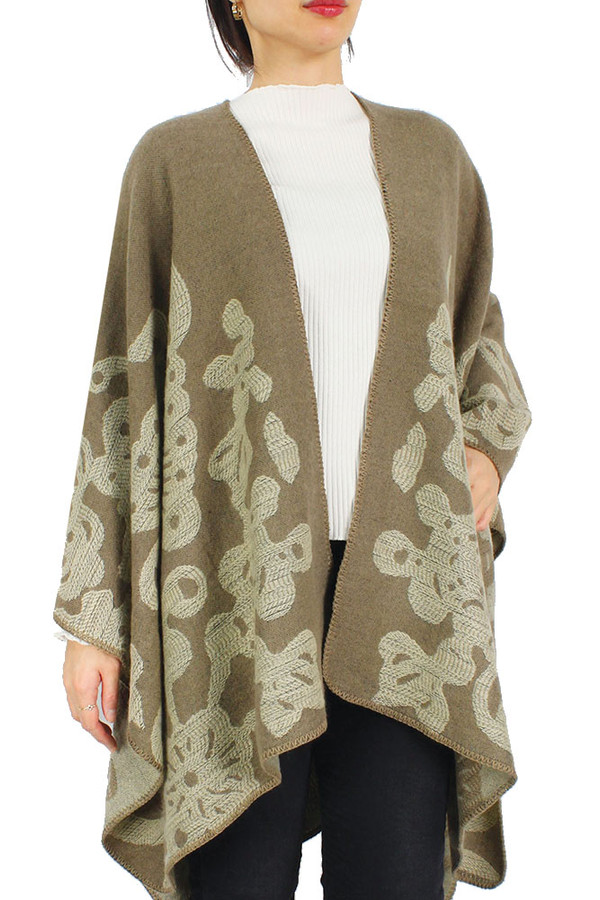FLORAL PRINT CAPE-ECP10035-TAUPE/BEIGE FLORAL PRINT CAPE-ECP10035-TAUPE/BEIGE