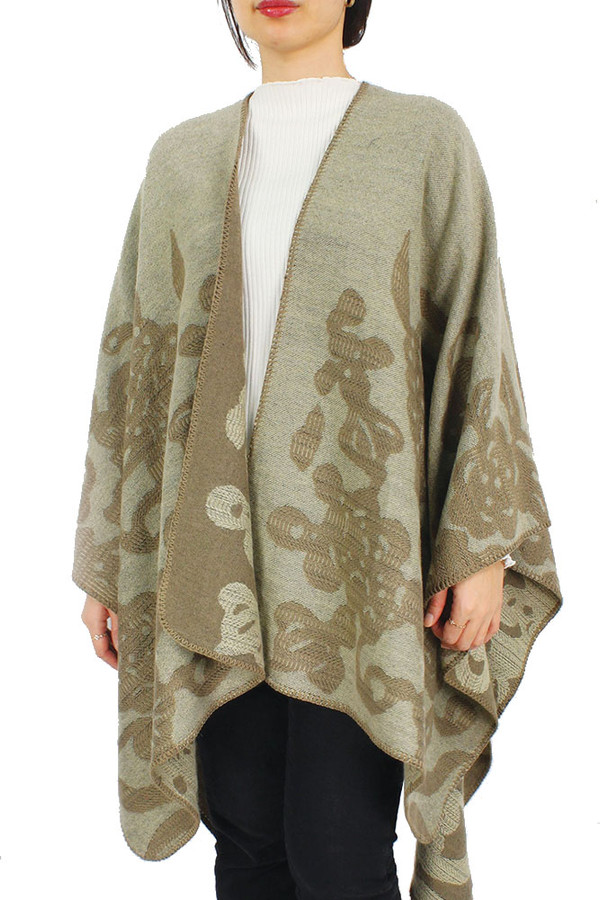 FLORAL PRINT CAPE-ECP10035-TAUPE/BEIGE