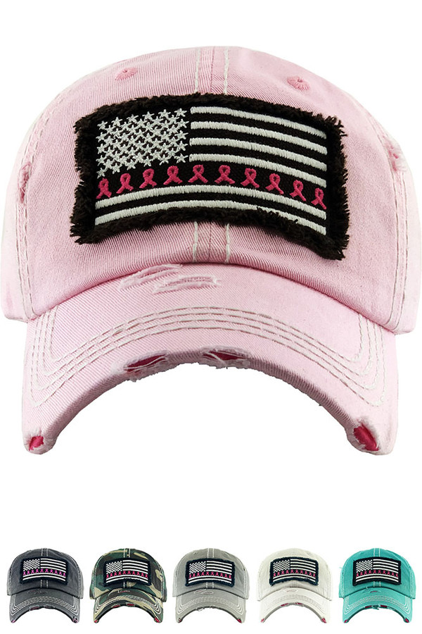 PINK RIBBON VINTAGE BASEBALL CAP-KBV-1340