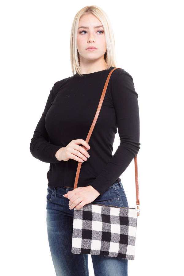 BUFFALO CHECK CROSSBODY CLUTCH BAG-MB0065-BLACK