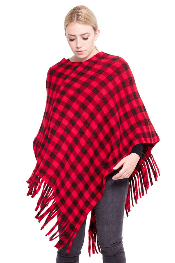 BUFFALO PLAID PONCHO-MS0131-RED