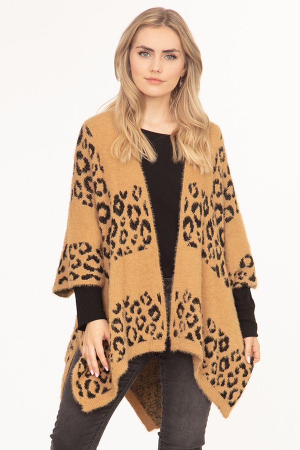 LEOPARD PRINT RUANA-MS0183-TAUPE