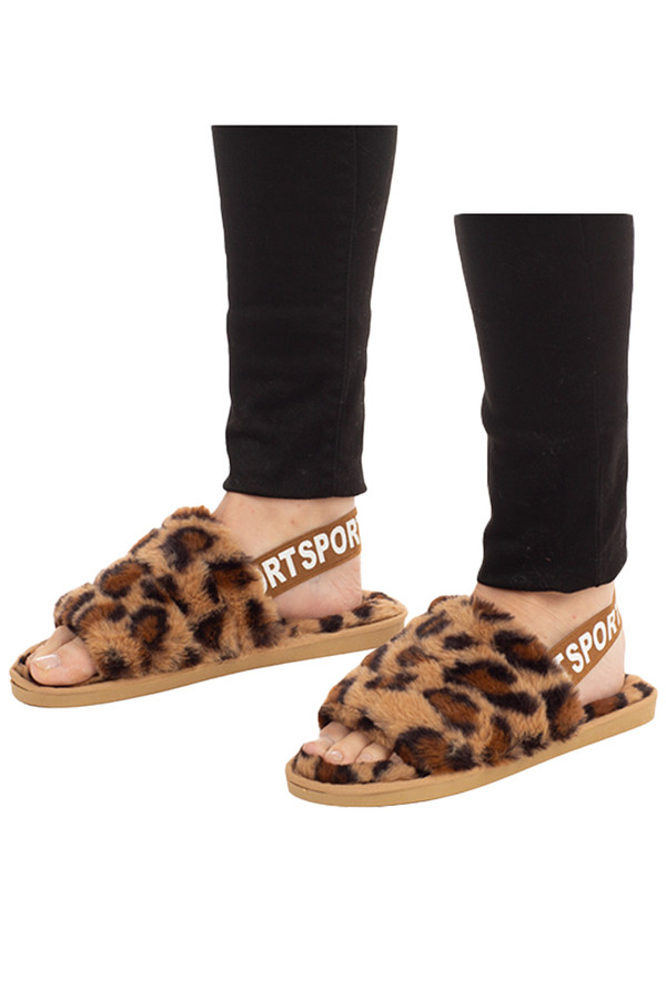 LEOPARD FAUX FUR SLIPPERS-CSL002-CAMEL SMALL