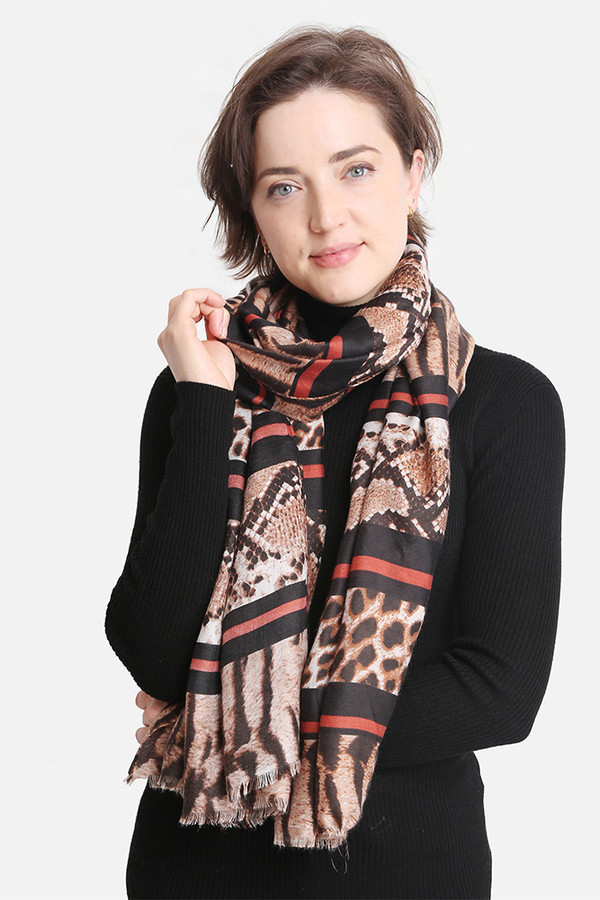 MIXED ANIMAL PATTERN OBLONG SCARF-JS1404-BROWN