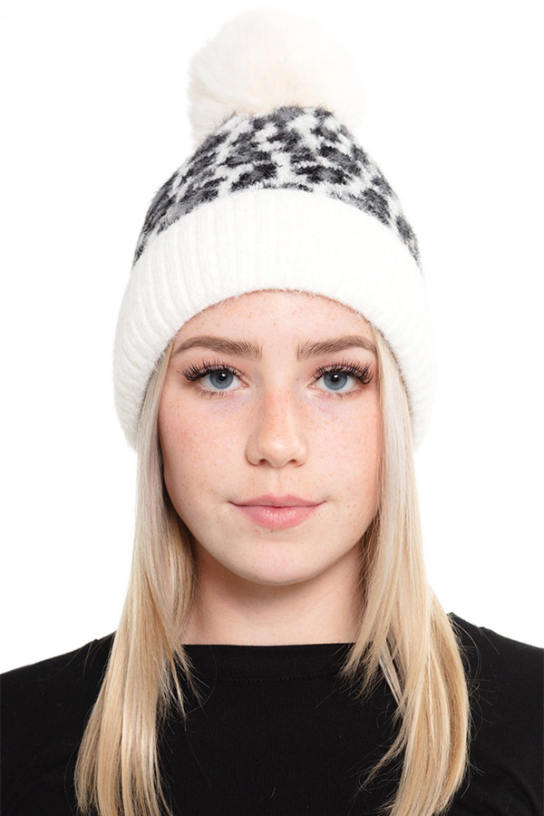 LEOPARD POM FLEECE BEANIE-MH0030-IVORY