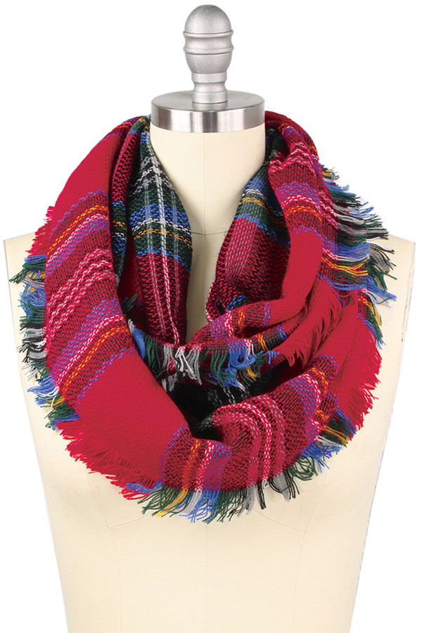 WOVEN PLAID INFINITY SCARF-EASC8435-RED