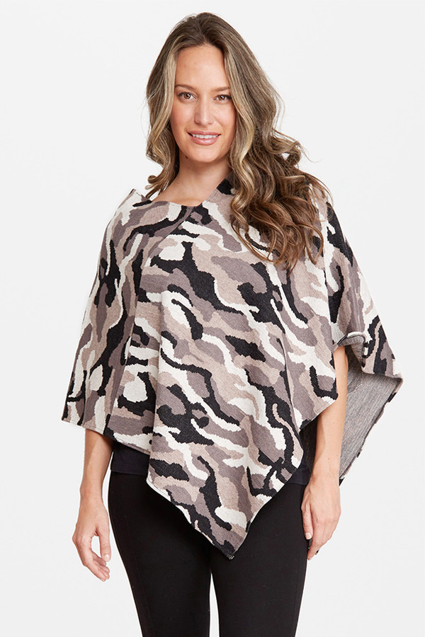 CAMOUFLAGE KNIT PULLOVER PONCHO-JP1699-GRAY