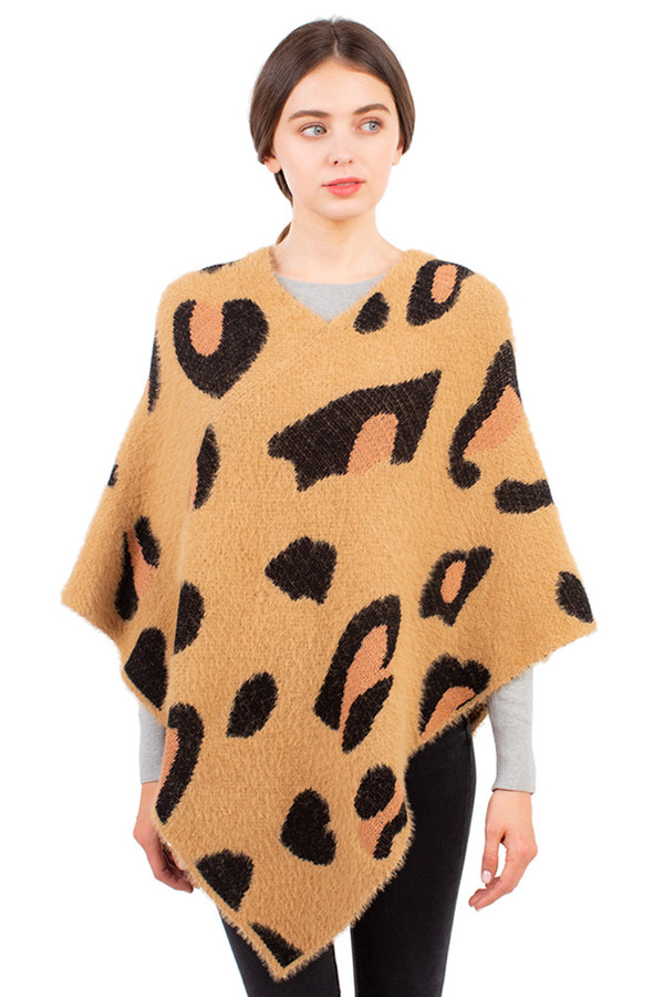 SOFT LEOPARD PONCHO-CP1610-BROWN