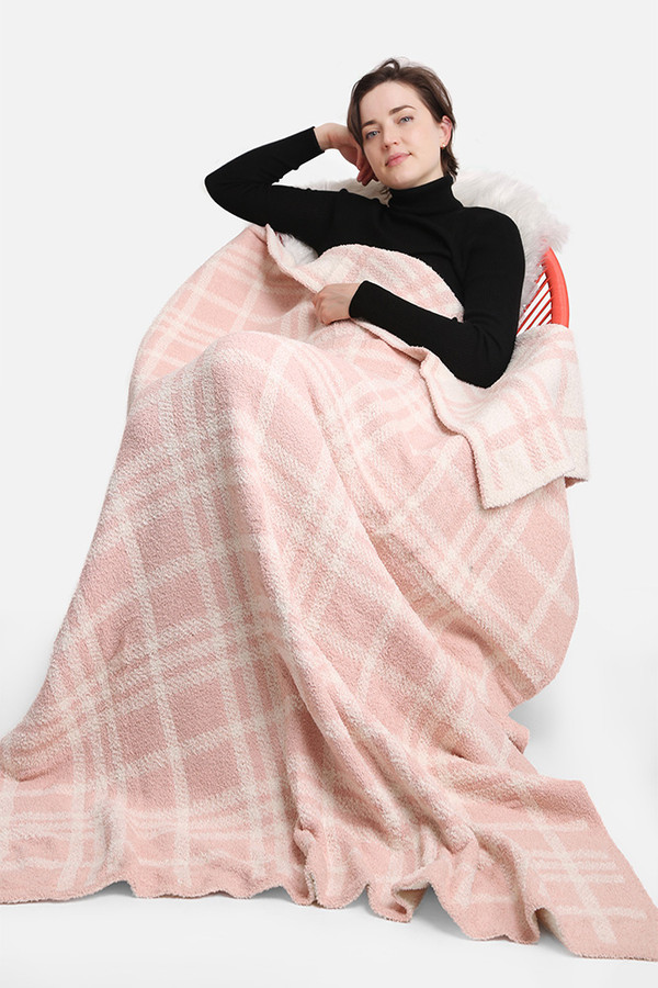 PLAID PATTERN SOFT BLANKET-JCL1012-PINK