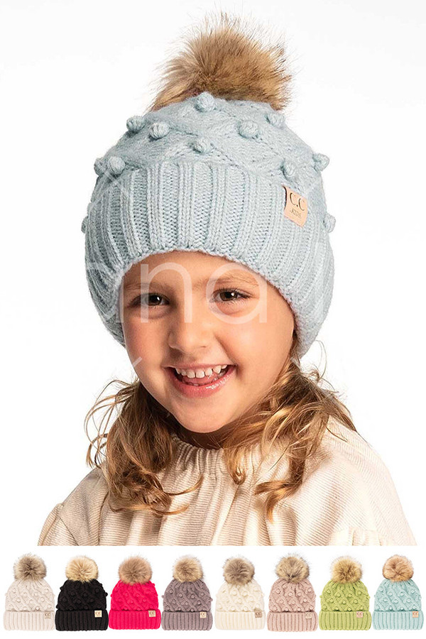 C.C BOBBLE BEANIE KIDS HAT-KIDS-3836 