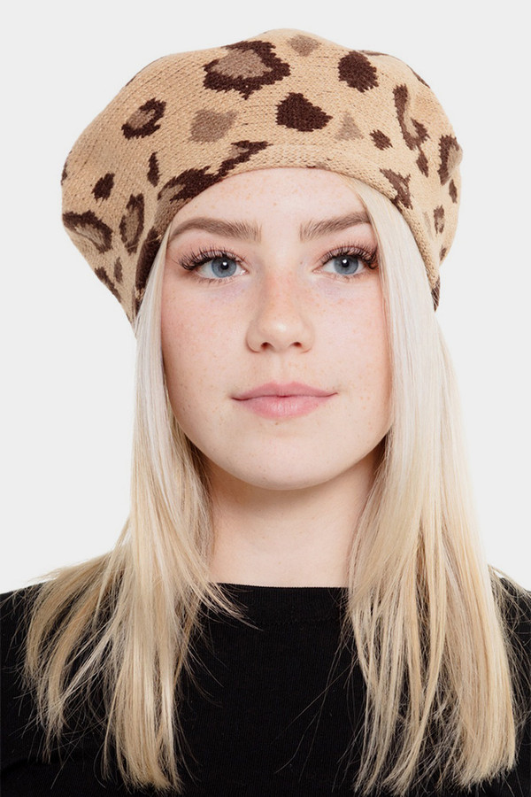 LEOPARD STRETCHY BERET-MH0028-TAUPE