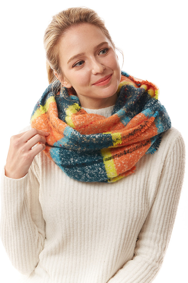 COLORFUL PLAID INFINITY SCARF-LOF1240-ORANGE