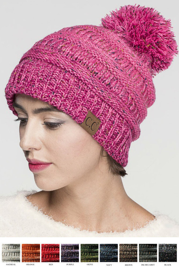 C.C CONFETTI KNIT BEANIE WITH POM-YJ-817-POM C.C CONFETTI KNIT BEANIE WITH POM-YJ-817-POM