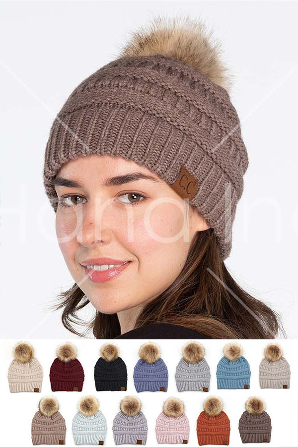 C.C MIXED SOFT YARN WITH NATURAL POM-HAT-890-POM