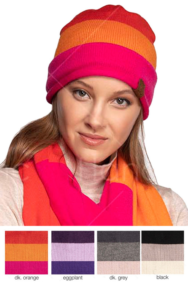 C.C COLORBLOCK ROLLED CUFF SLOUCHY BEANIE-HAT-7005