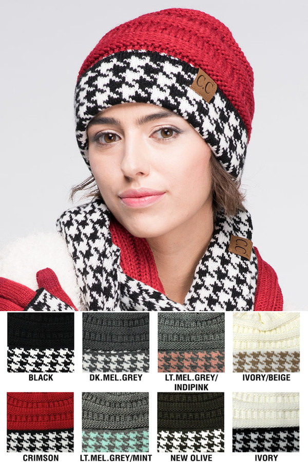 C.C HOUNDTOOTH CUFF BEANIE-HAT-12