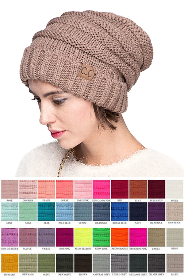 C.C OVERSIZE SLOUCHY KNITTED BEANIE-HAT-100