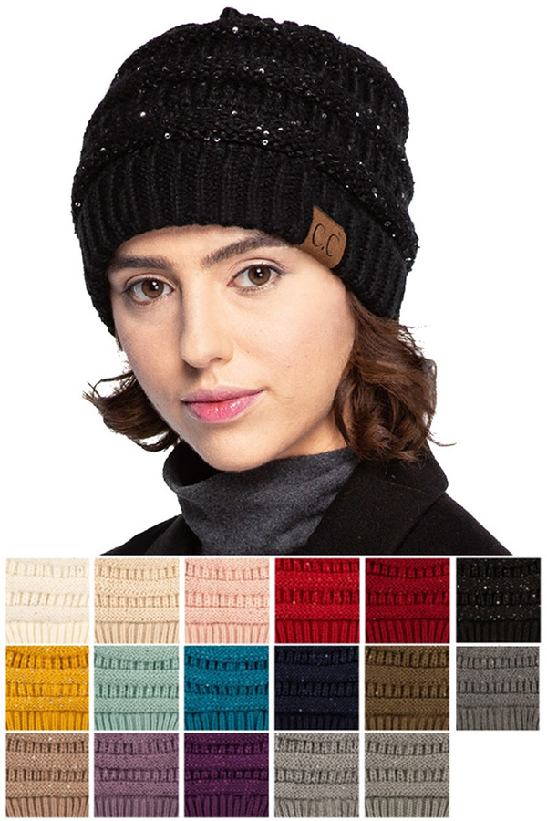 C.C SEQUIN KNITTED SOFT BEANIE-HAT-730