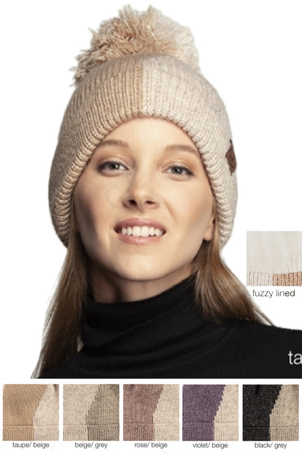 C.C TWO TONE KNIT BEANIE WITH POM-HAT-2213