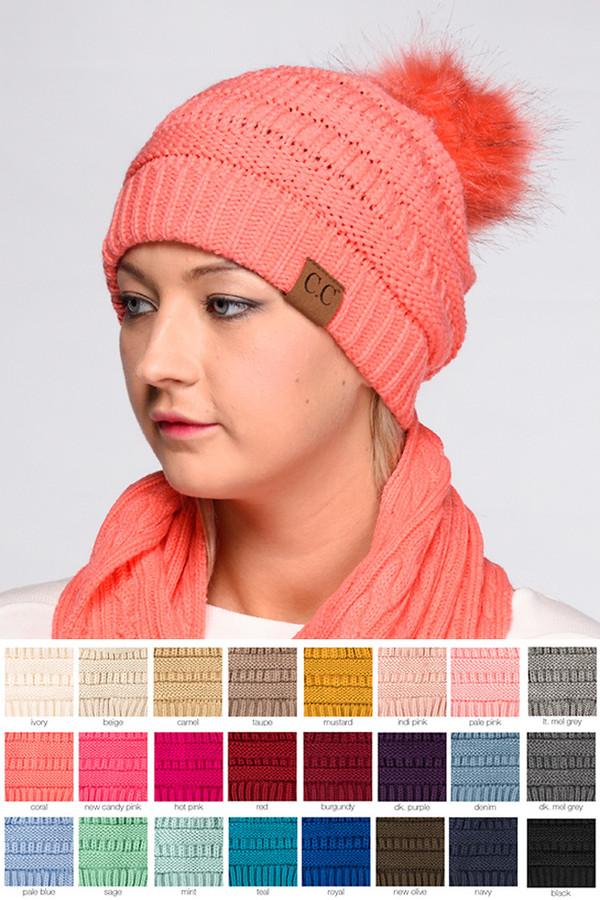 C.C MULTI COLOR BLOCK STRIPES POM BEANIE-HAT-4001