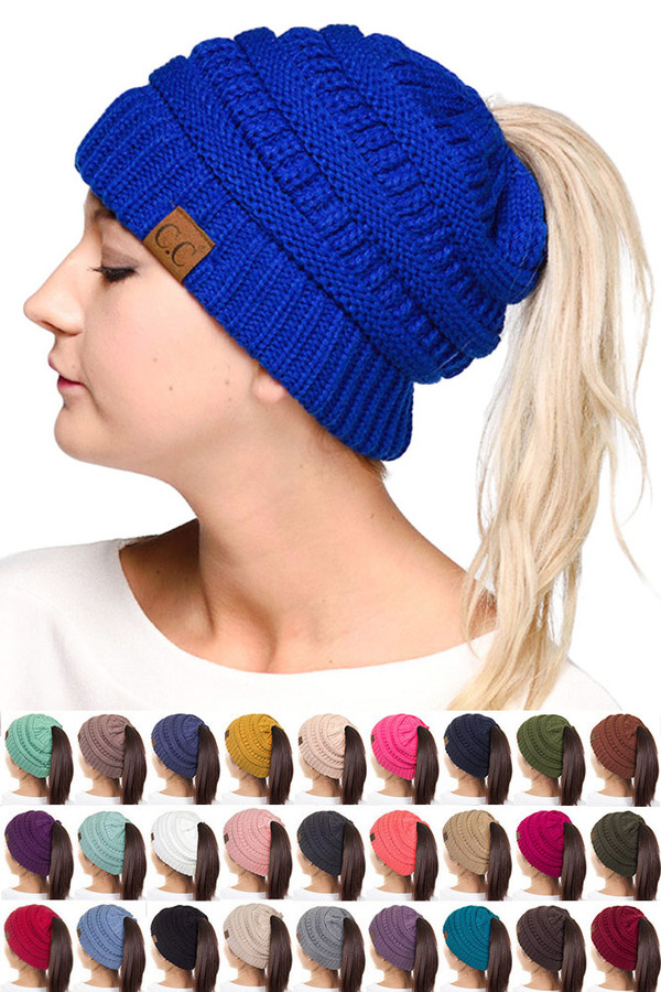 C.C Ponytail Classic Solid Beanie C.C Ponytail Classic Solid Beanie