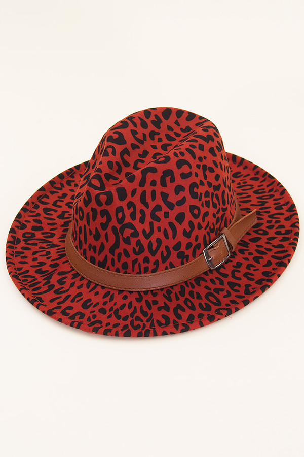 Leopard pattern fedora hat with belt-H002