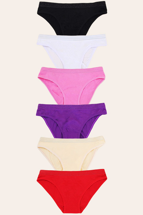 ASSORTED COLOR GLITTER TRIM BAND PANTY-JF-012 (6pc)