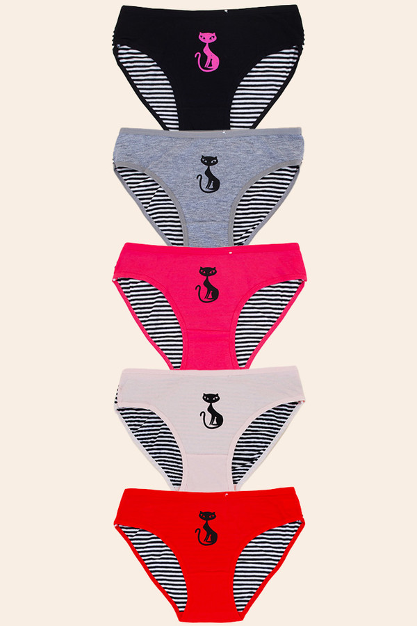 CAT AND STRIPE PATTERN PANTY-F520 (5pc) CAT AND STRIPE PATTERN PANTY-F520 (5pc)