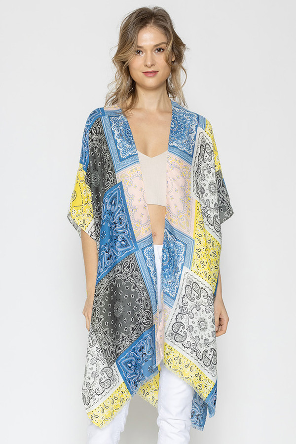 MULTI BANDANA PRINT KIMONOBLK210164 HANA WHOLESALE