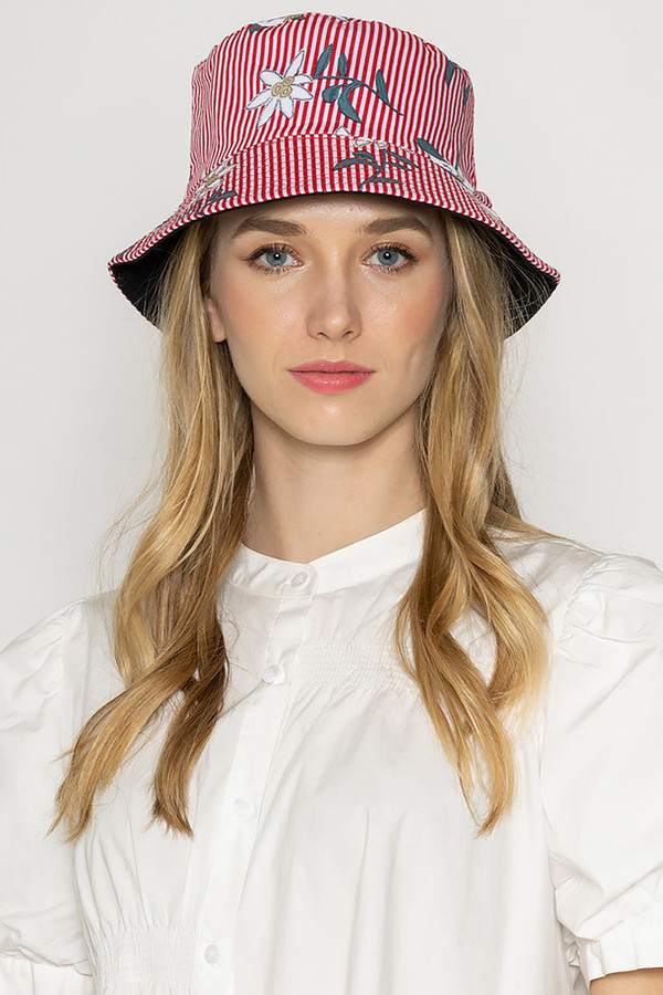 FLOWER STRIPE BUCKET HAT-WHU210105