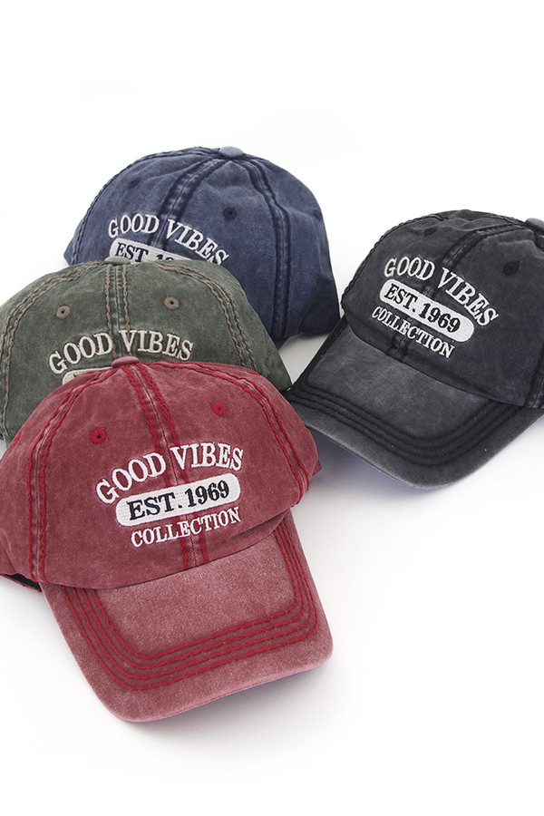 GOOD VIBES WASHED VINTAGE BASEBALL CAP-KBVT-784