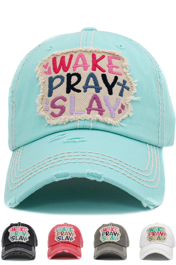 WAKE PRAY SLAY VINTAGE DISTRESSED CAP-KBV-1442