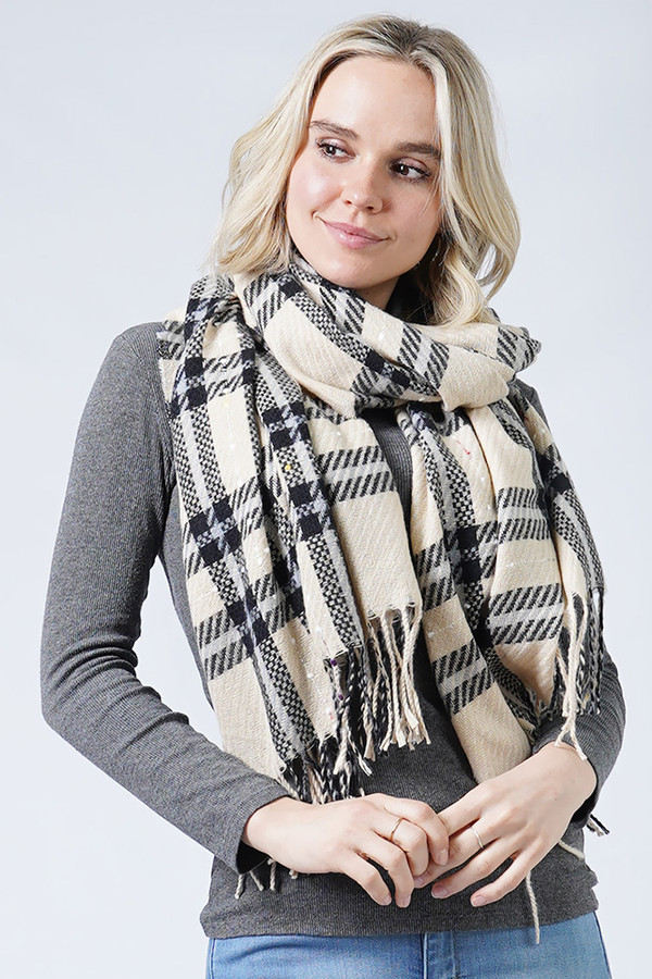 PLAID OBLONG TASSEL SCARF-ESC10399