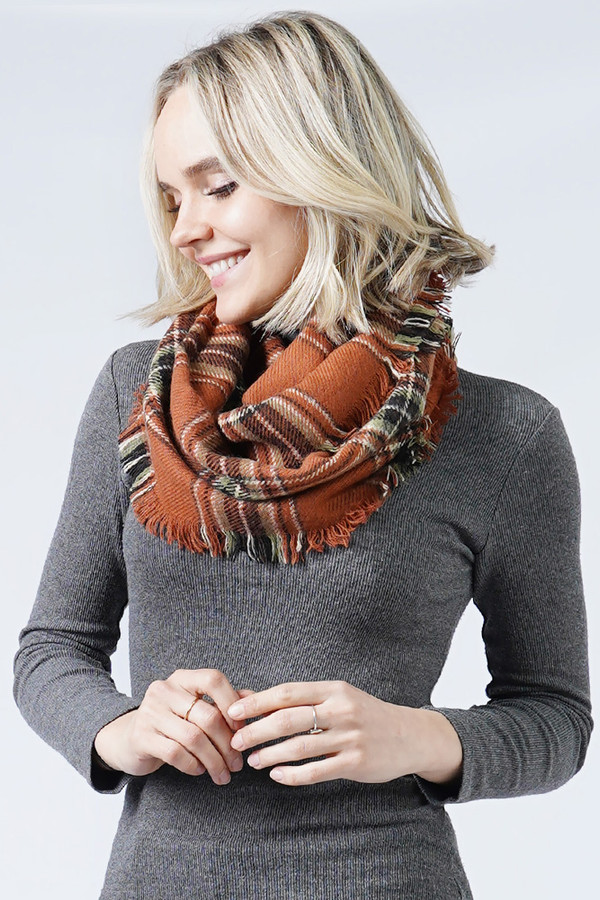 PLAID INFINITY FRAYED EDGE SCARF-ESC10404